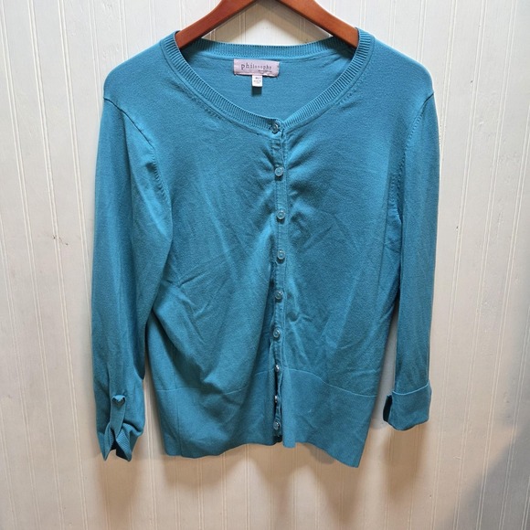 Philosophy Republic Clothing Sweaters - Philosophy Republic Clothing Cardigan Sweater Womens XL Blue Crew Neck Knit